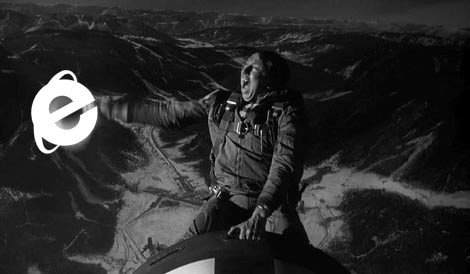 Slim Pickins riding a falling bomb with his classic IE logo. Image source : Wikipedia.org