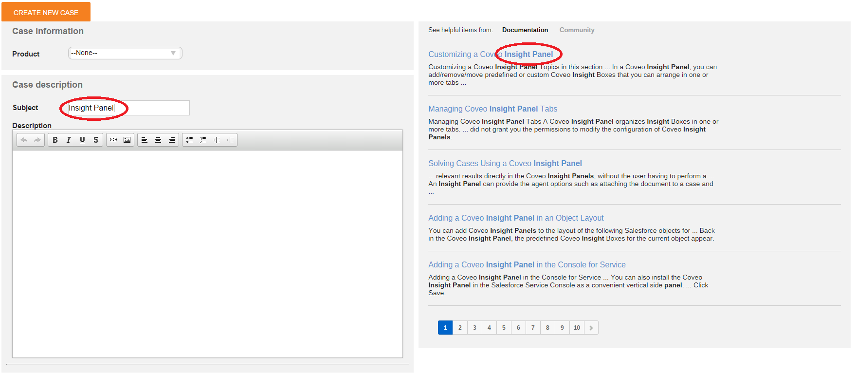 Case Creation Search
